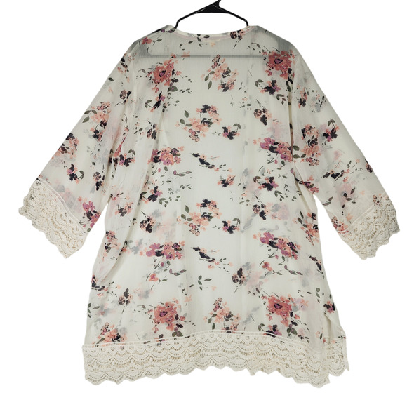 Mason Belle Kimono Tunic Top XXL Womens Open Gauzy Lace Cream Pink Cottage Fairy - Picture 2 of 16